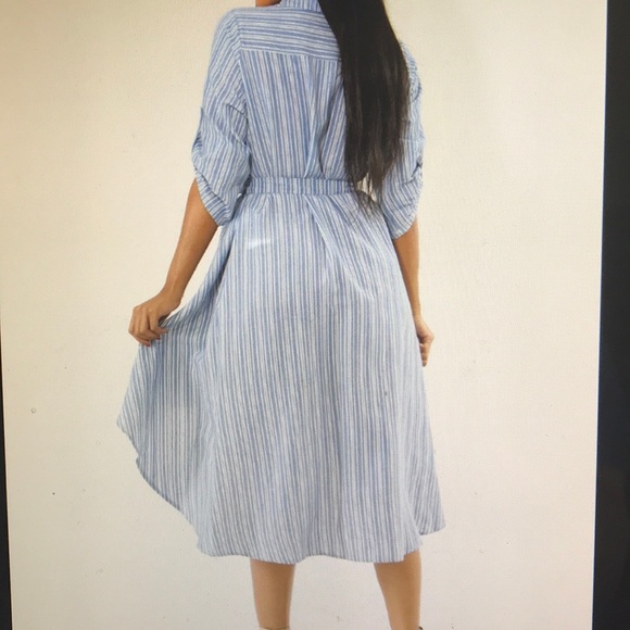High -low striped Denim Belted Dress - Picture 3 of 3